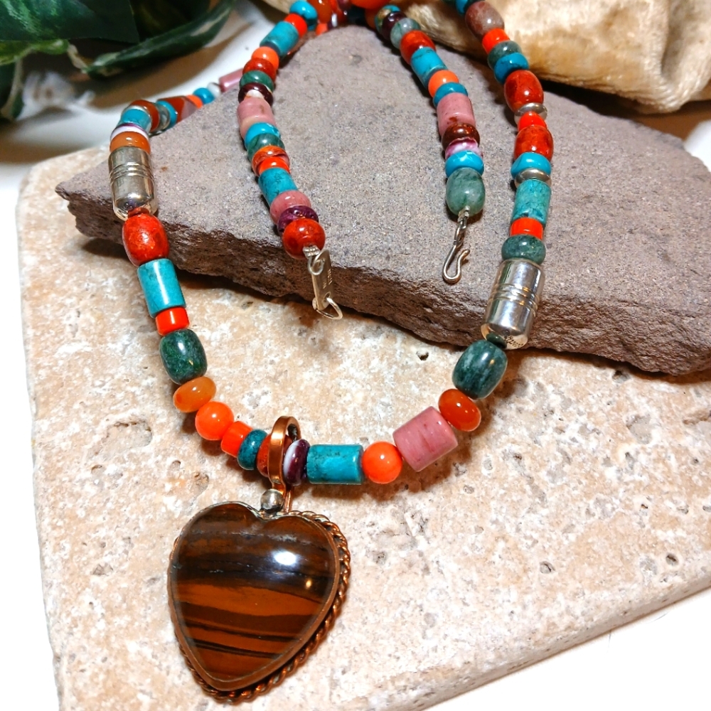 Native American and Southwest Artist Collaboration Multi Gemstone Necklace